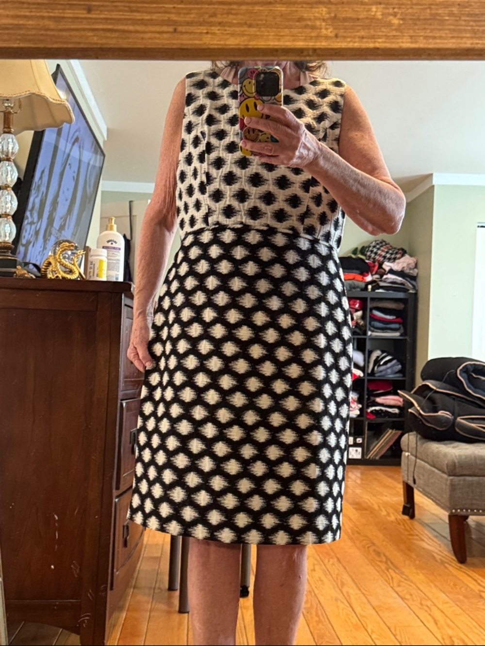 Ann Taylor Factory Black and White Patterned Sleeveless Midi Dress